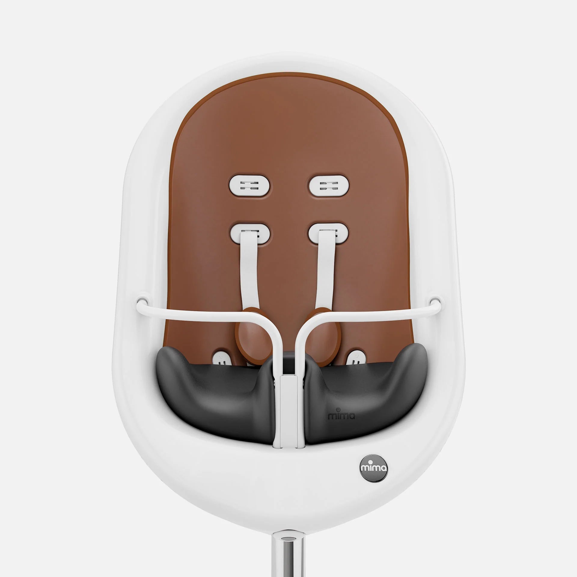 white Mima Moon 2G high chair with booster, front view