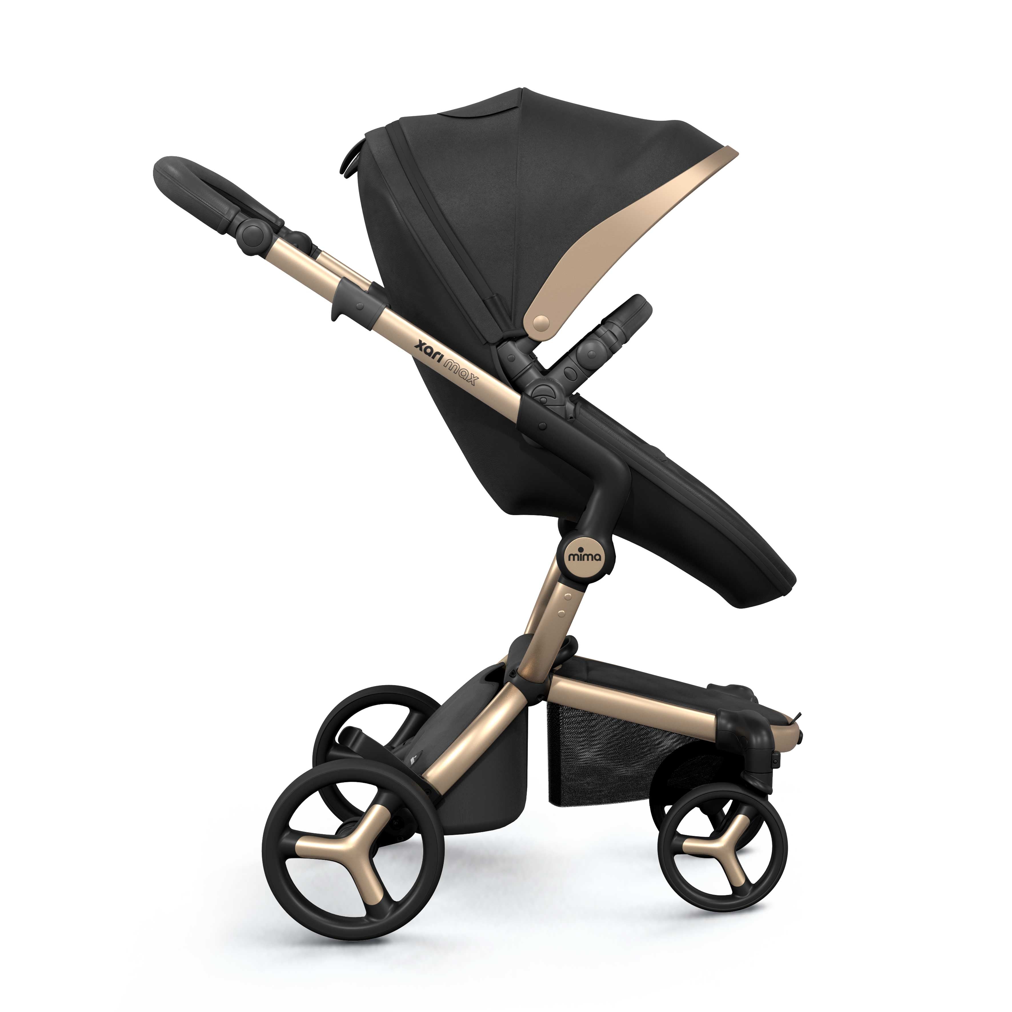mima® xari max Black & Gold Special Edition, with canopy and safety bar, facing forward, side view