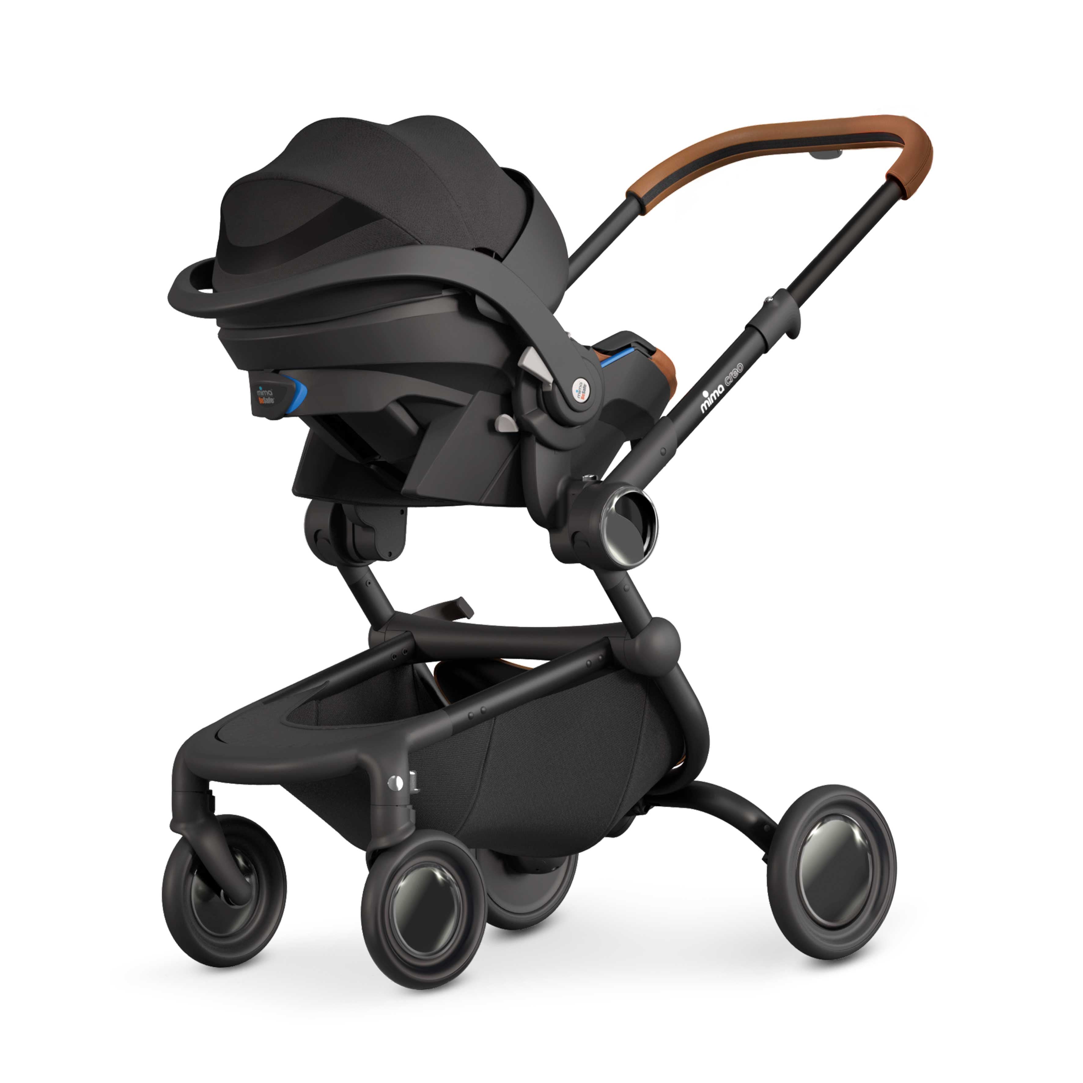 infant car seat installed on mima creo stroller using car seat adapter