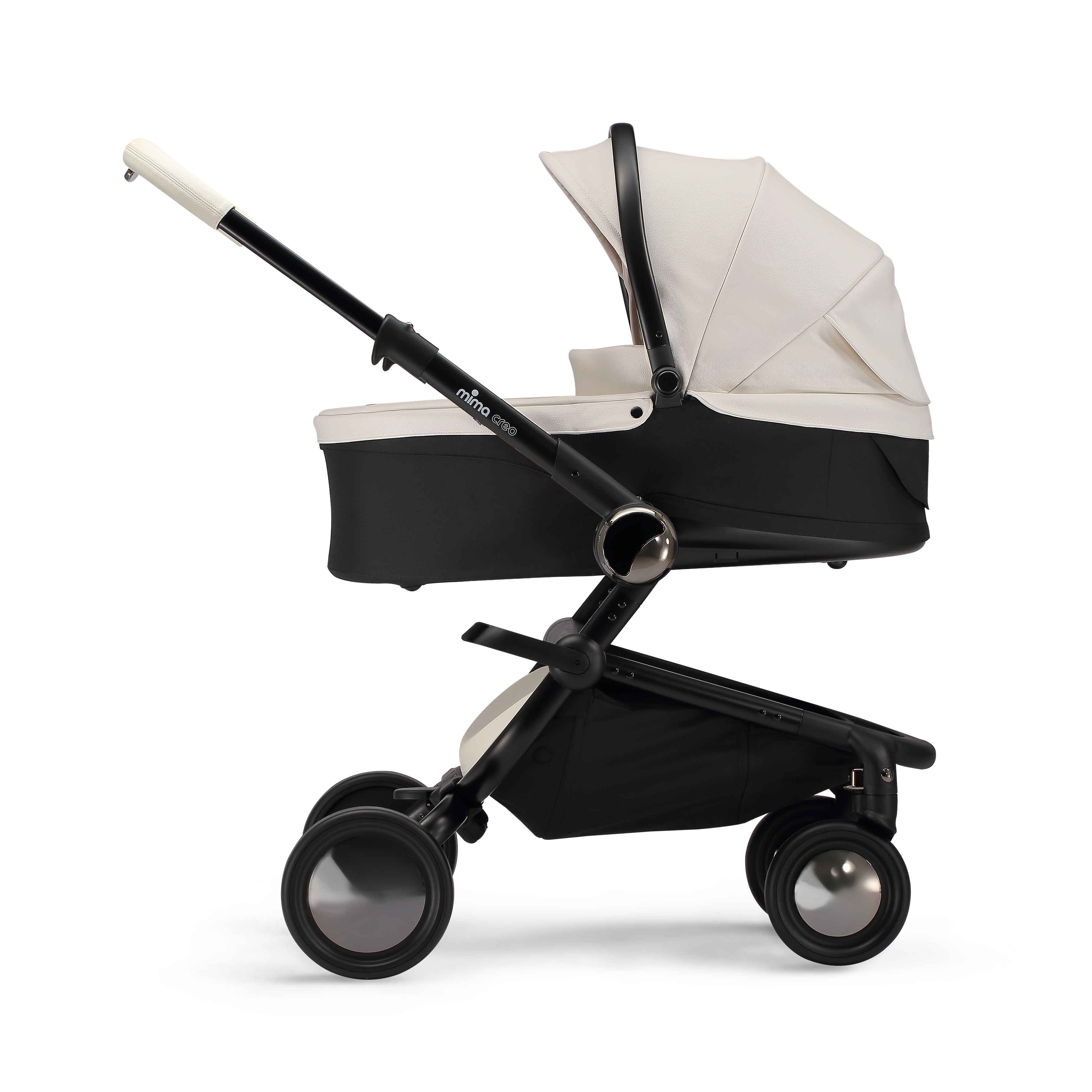 mima creo white bassinet accessory for newborn, compatible with mima creo stroller, side view