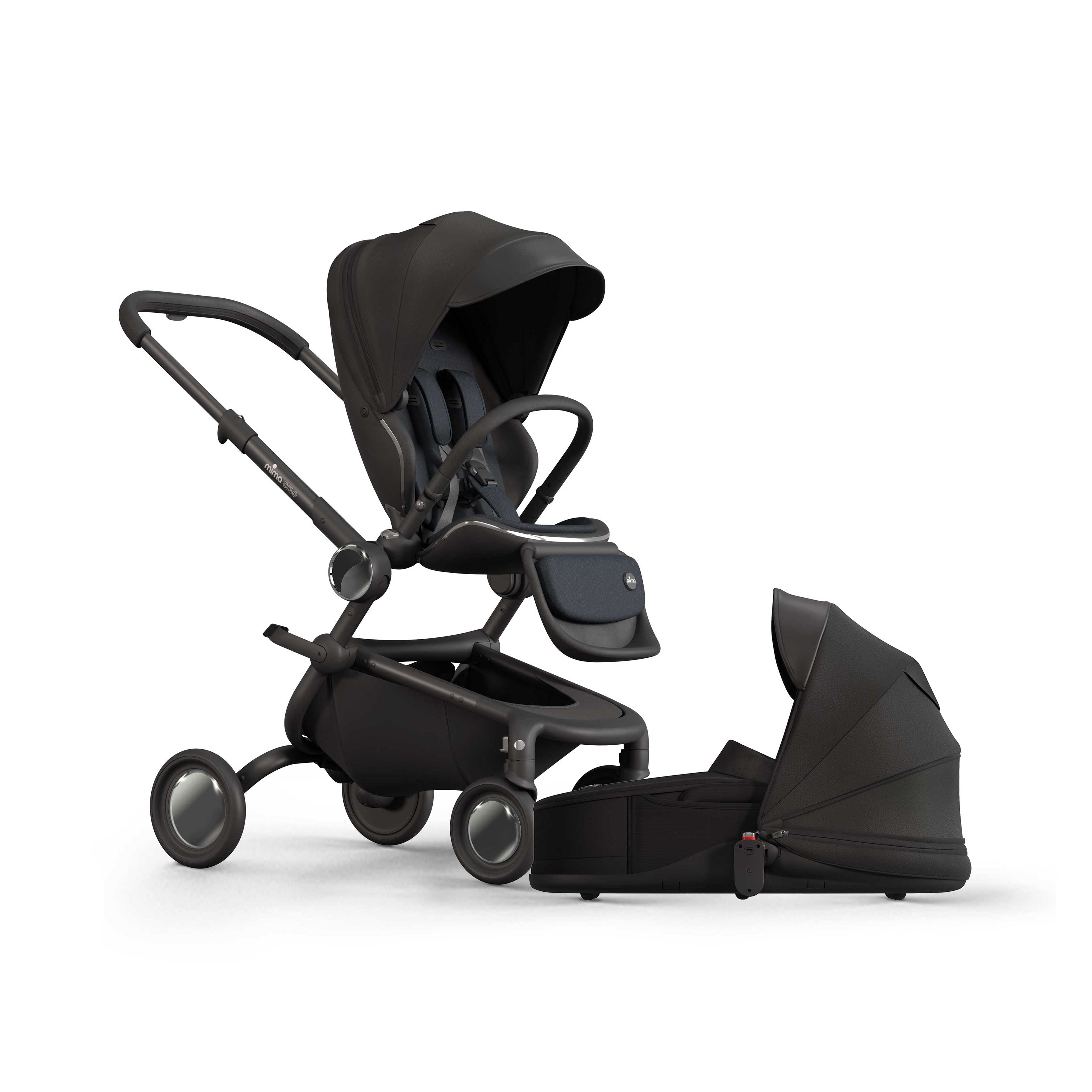 black mima creo stroller and bassinet collection for newborns and toddlers