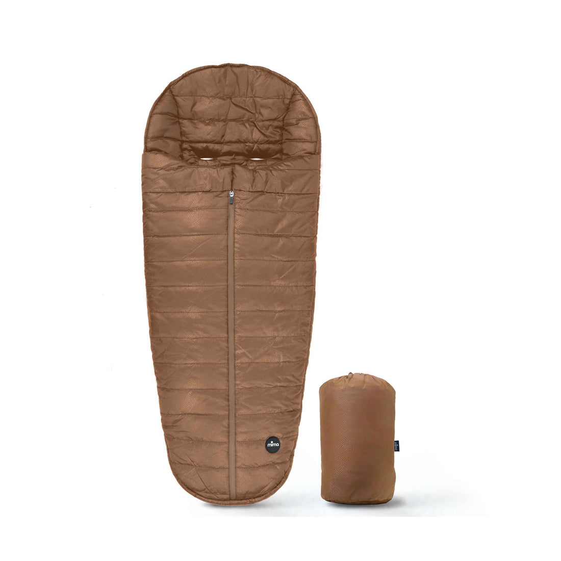mima compact-fold mocha cream footmuff with soft wool interior for keeping baby warm