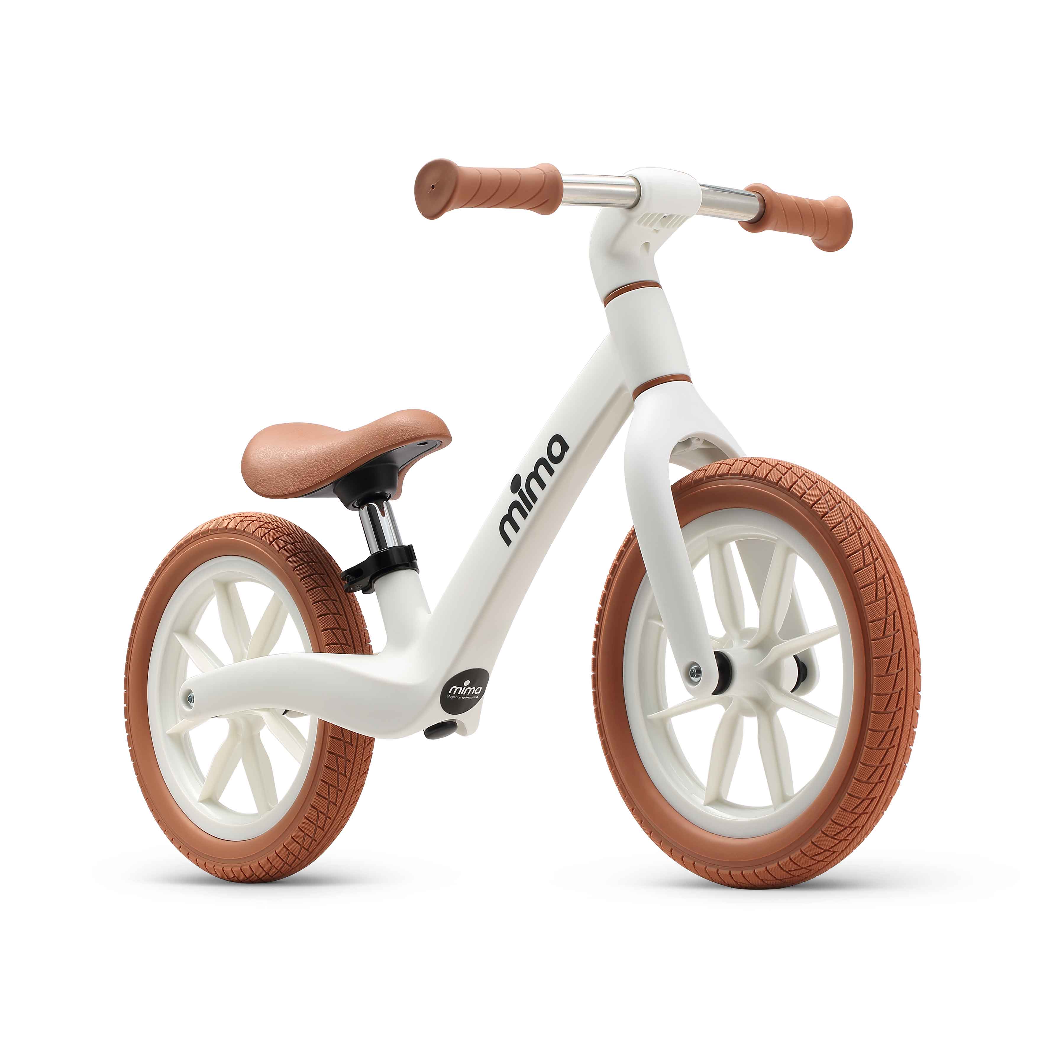 mima zoom lite balance bike in white featuring low seat, side profile