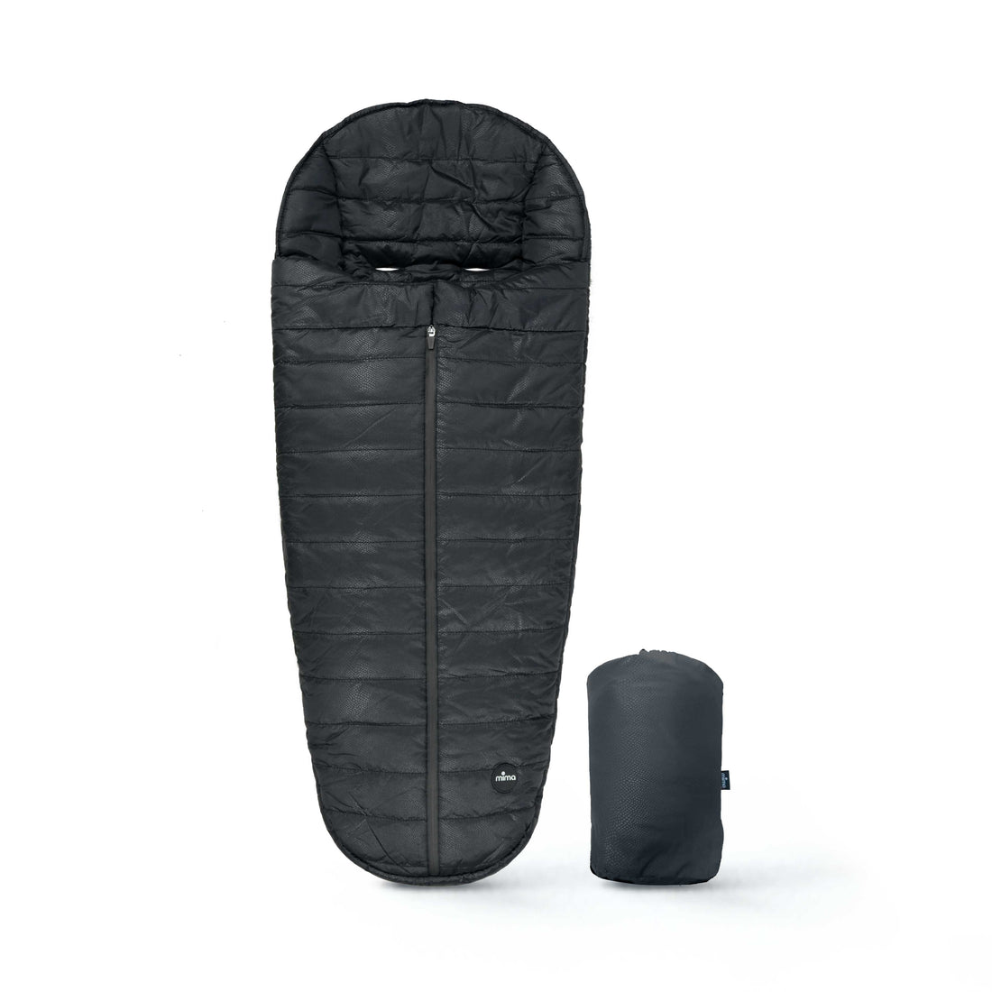 mima compact-fold black footmuff with soft wool interior for keeping baby warm