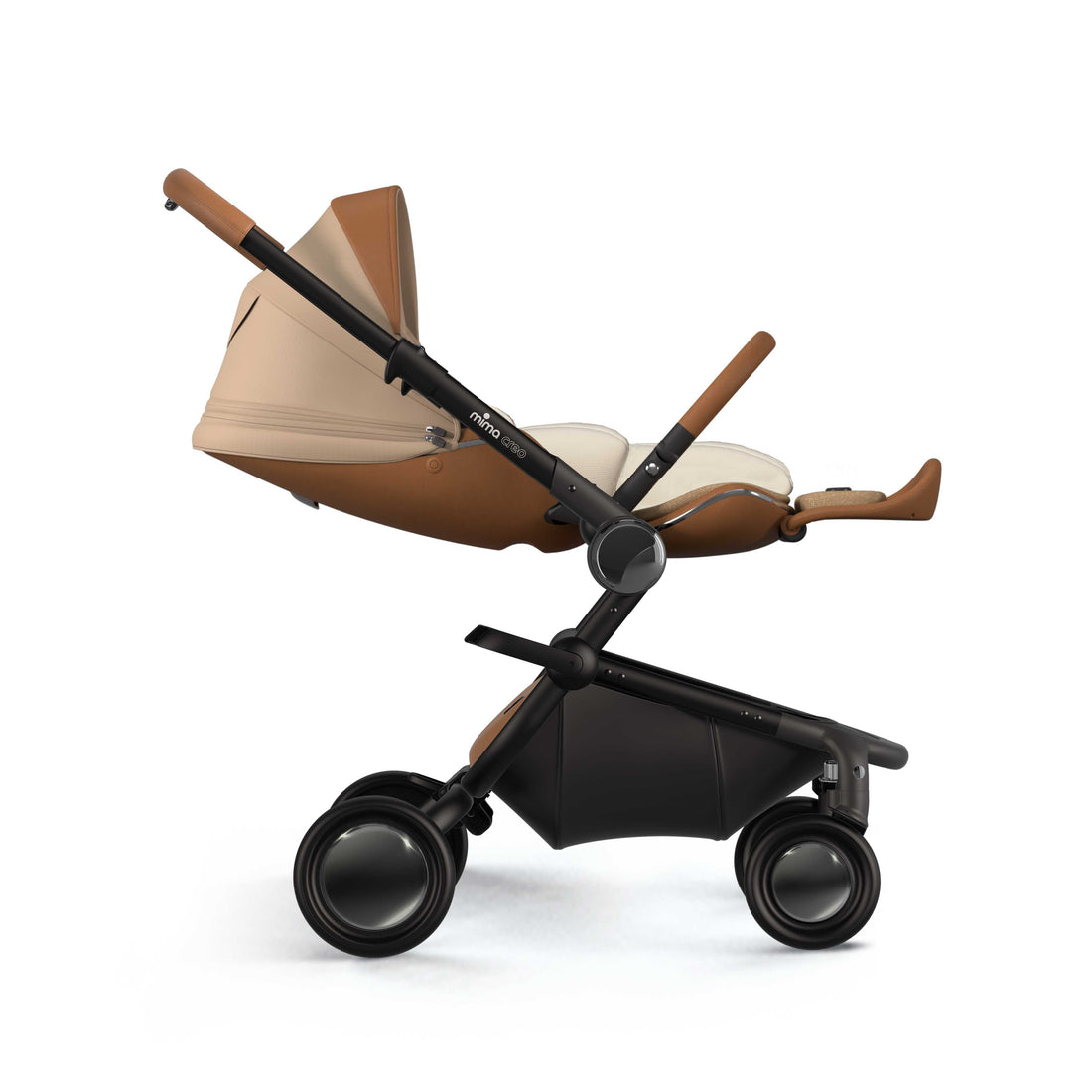 mima creo newborn snuggle installed on mima creo stroller, side view