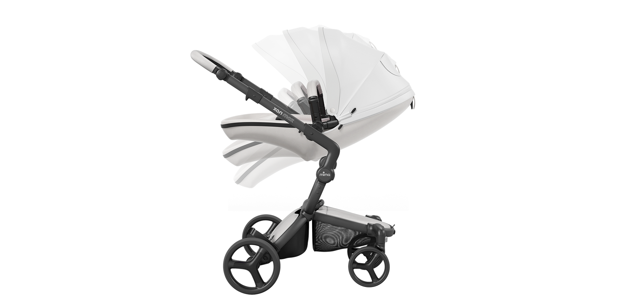 mima xari max stroller showcasing adjustable seat recline, side view