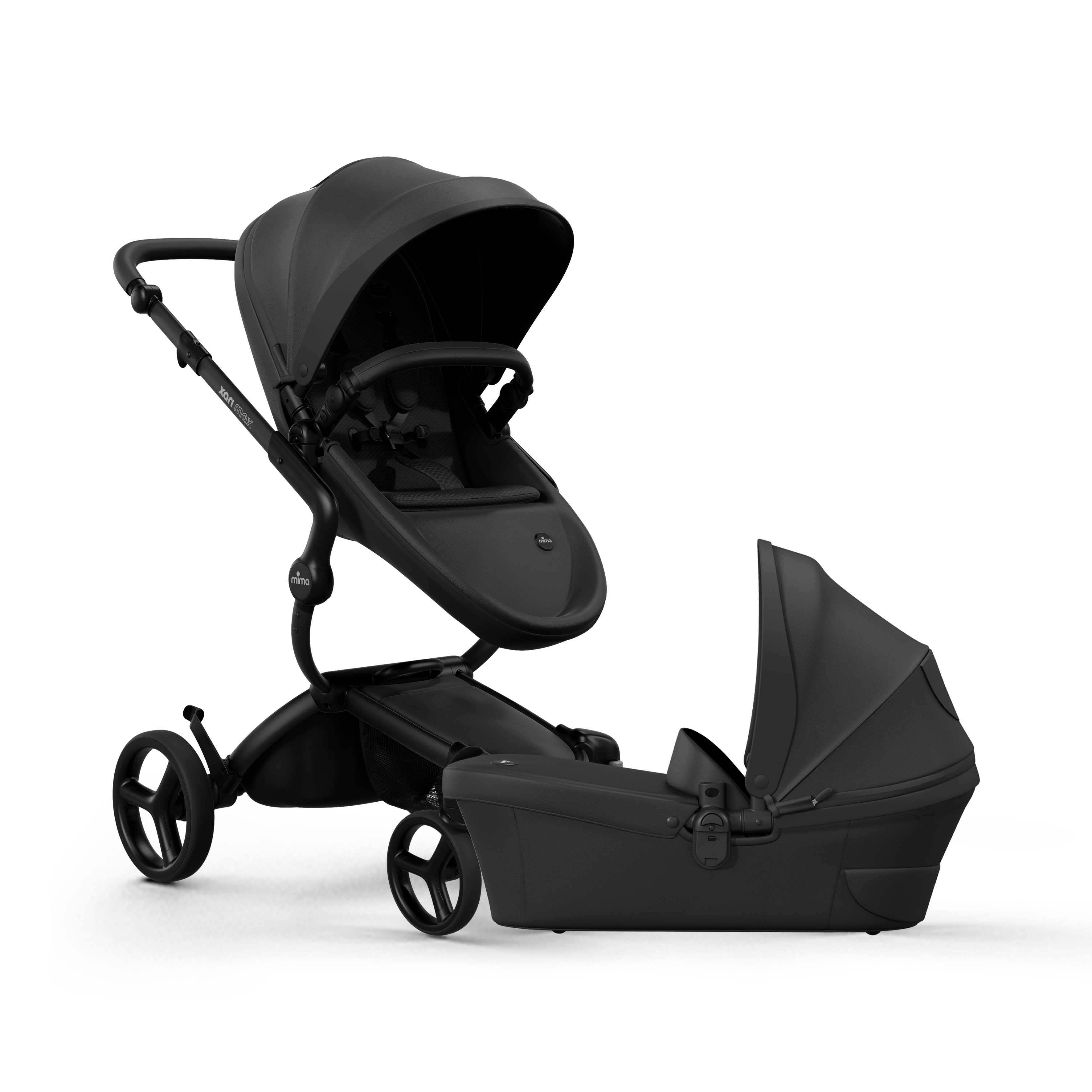 mima® xari max Stroller &amp; Bassinet Collection, in black chassis, black seat and black seat pad 