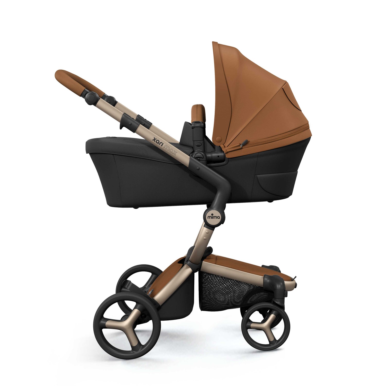 mima® xari max bassinet with camel canopy, side view product display 