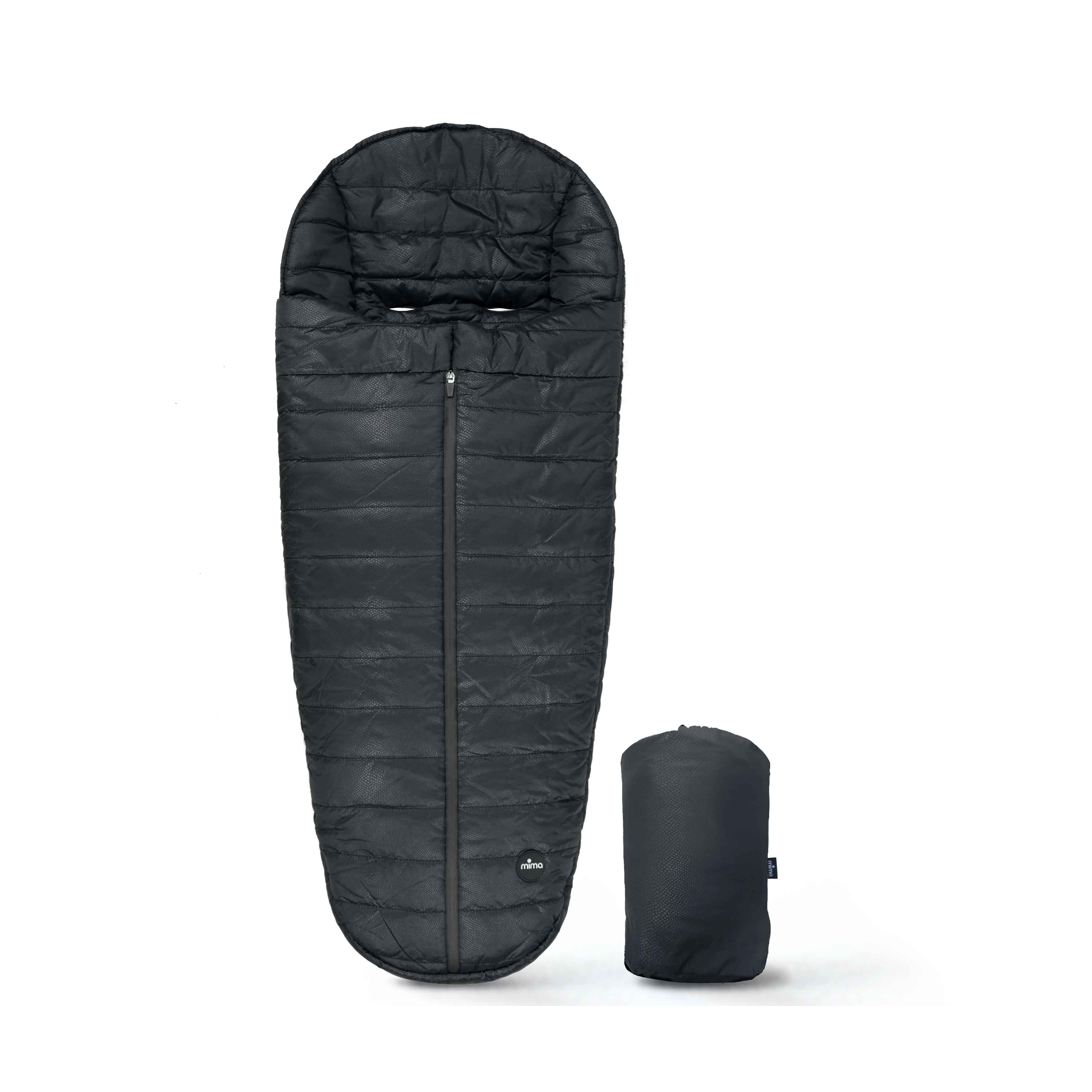 mima compact-fold black footmuff with soft wool interior for keeping baby warm 