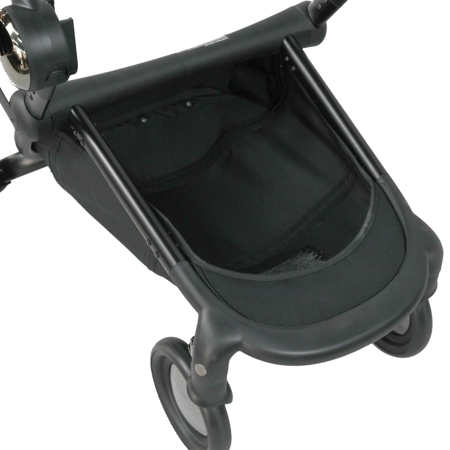 detailed view of the storage basket on mima creo stroller 