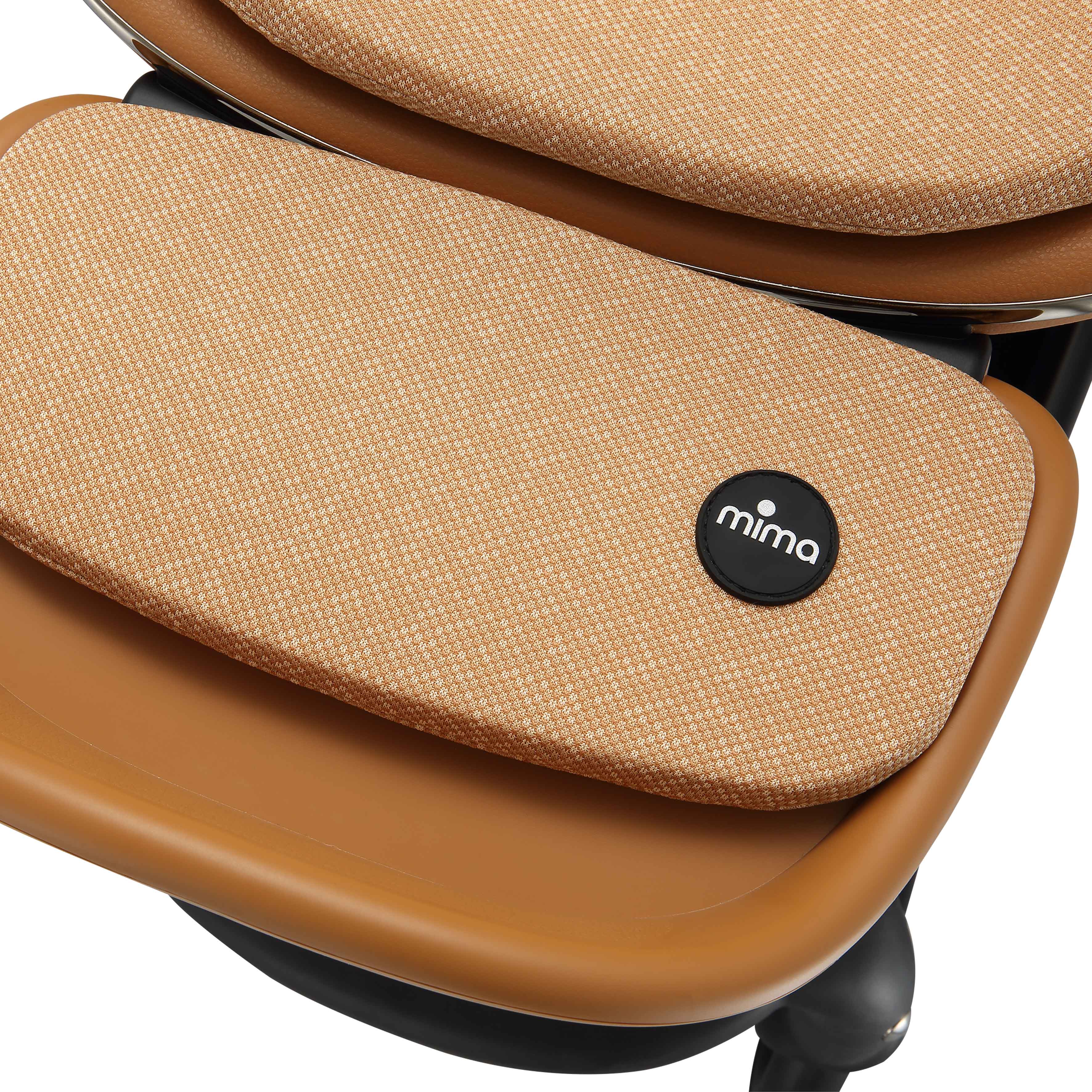mima creo stroller footrest detail in mocha showing fabric texture 