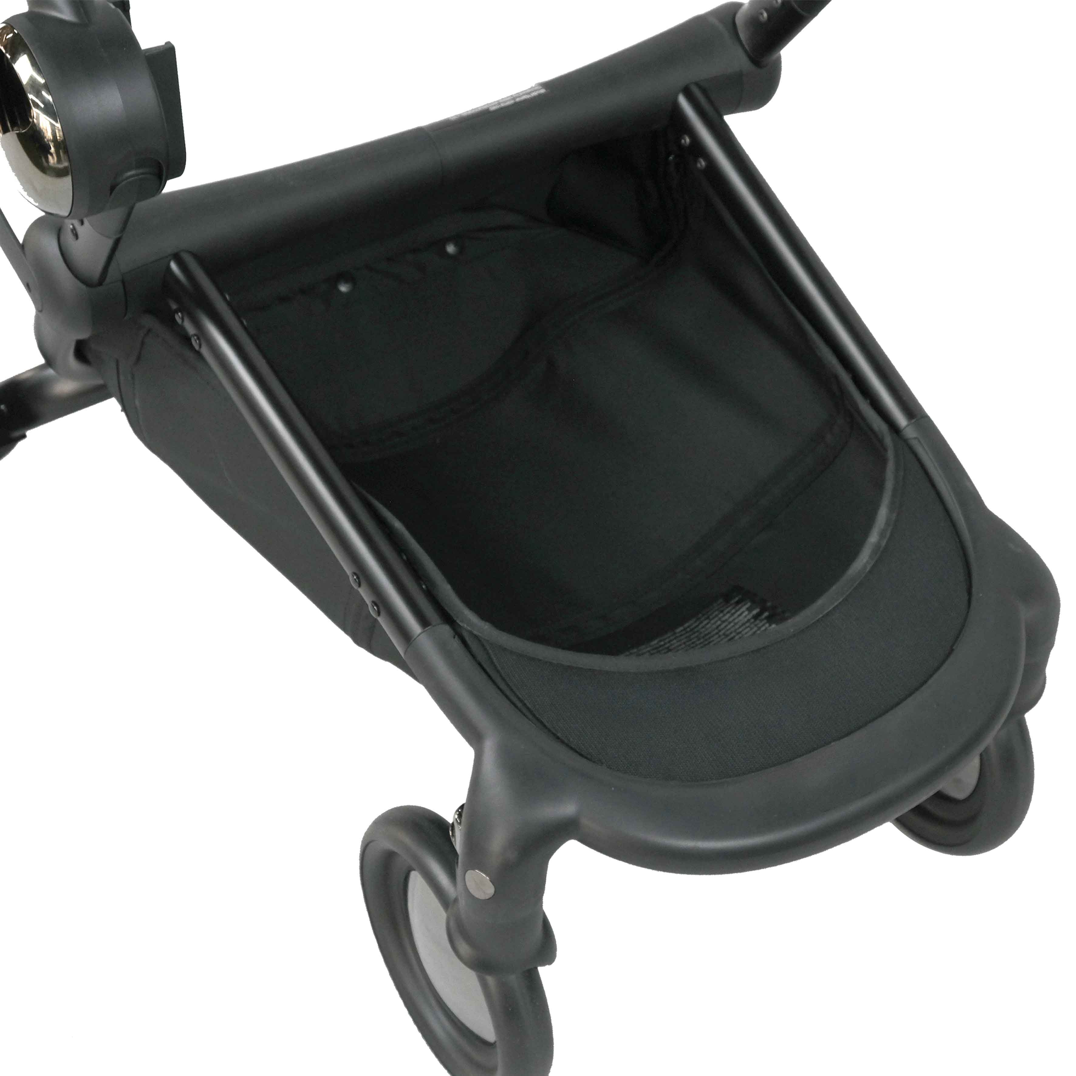 detailed view of the storage basket on mima creo stroller 