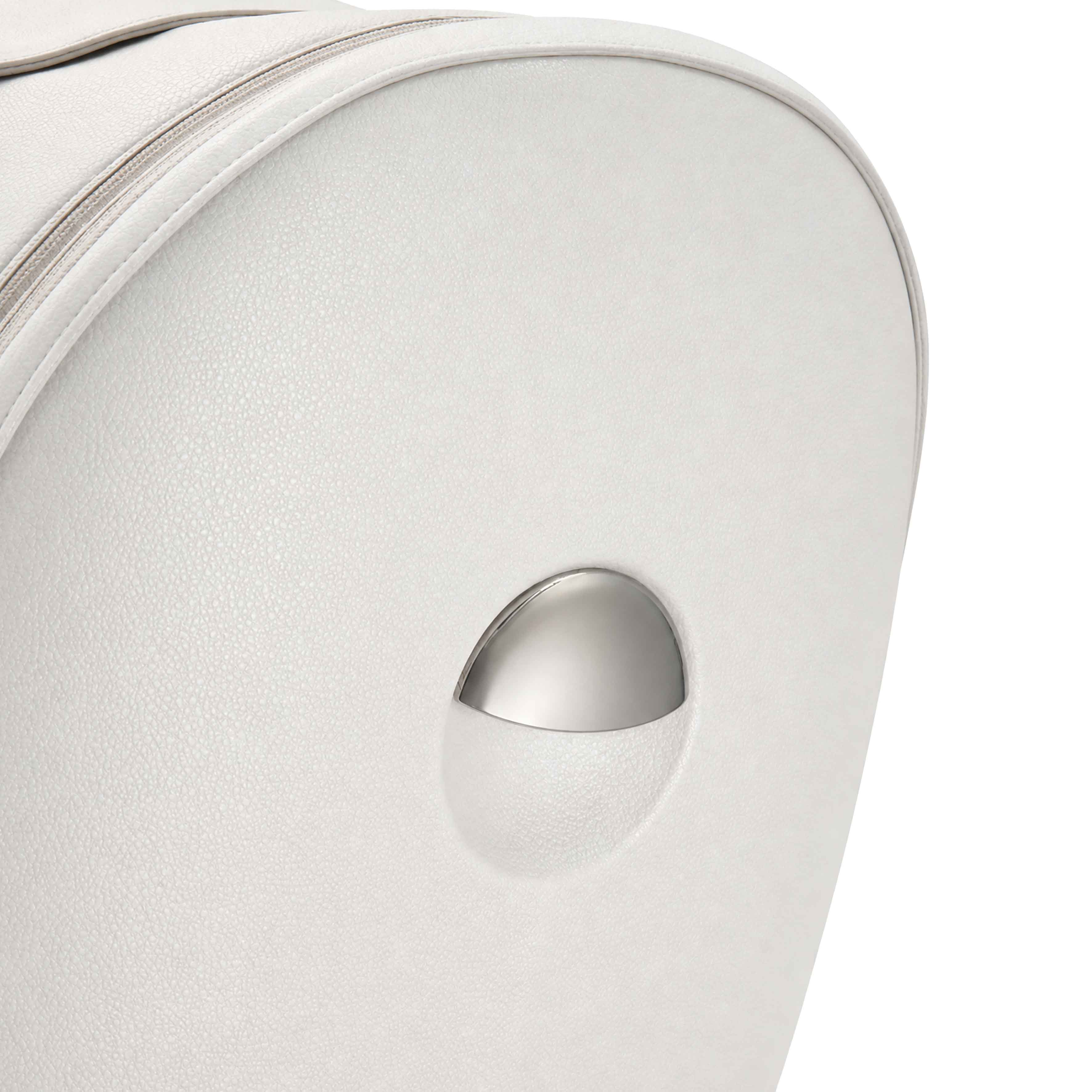 rear view of the leatherette seat shell and adjustment button on mima creo in white
