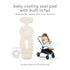 Mima® Flo Donut baby cooling seat pad with built-in fan, showing airflow effect, next to stroller with seat pad installed 