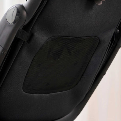 close up of backrest mesh ventilation on miro compact stroller in black 