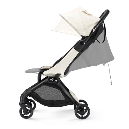 mima miro compact travel stroller in white showing upright and reclined positions, side view 