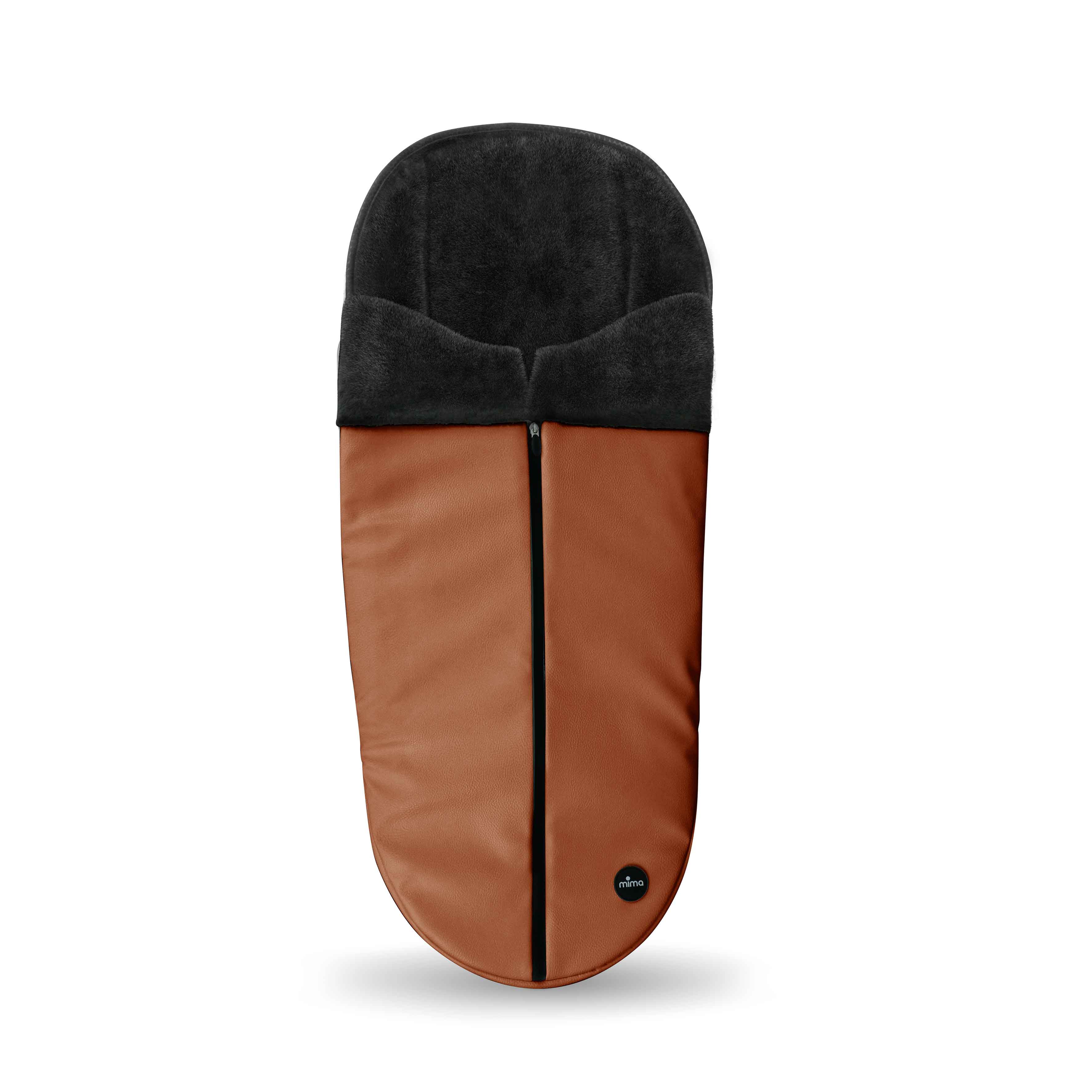 front view of standalone mima winter footmuff in camel