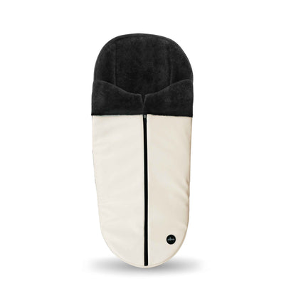 front view of mima winter footmuff in snow white shown standalone