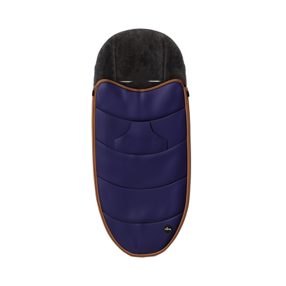 midnight blue Mima Zigi black footmuff front view, waterproof with wool lining for warmth 