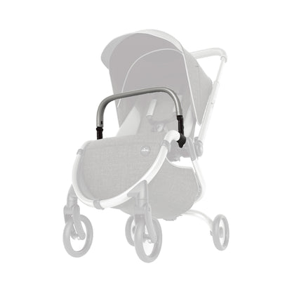 Mima Zigi safety bar on stroller, right front view, with zip-on sleeve for attachment 